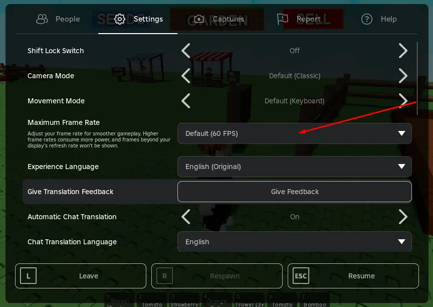 Roblox Setting to use Grow garden Macros webapp