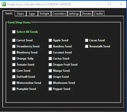 Seeds Menu Interface